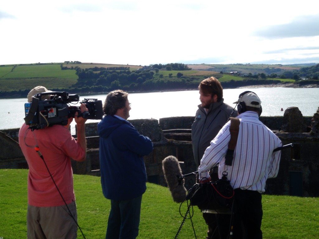 The Story of Ireland team and Fergal Keane filming with Damian in Charles Fort, Kinsale