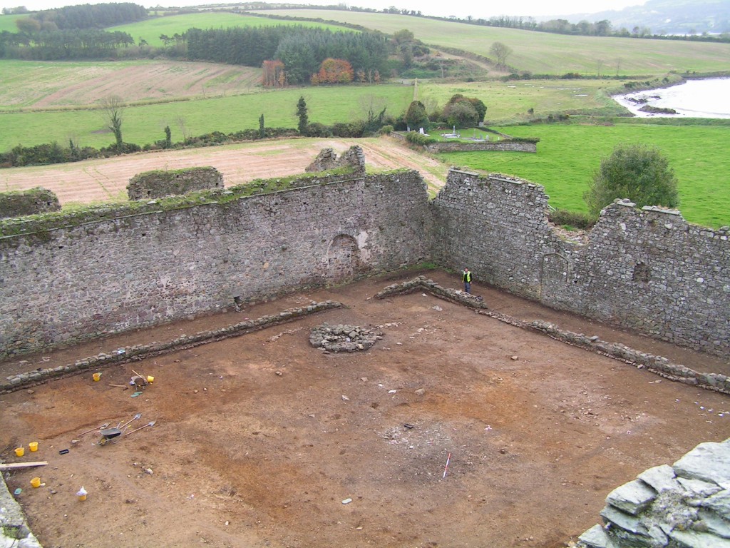 The cloisteral garth under excavation; the circular lavabo can be seen beside the walkway