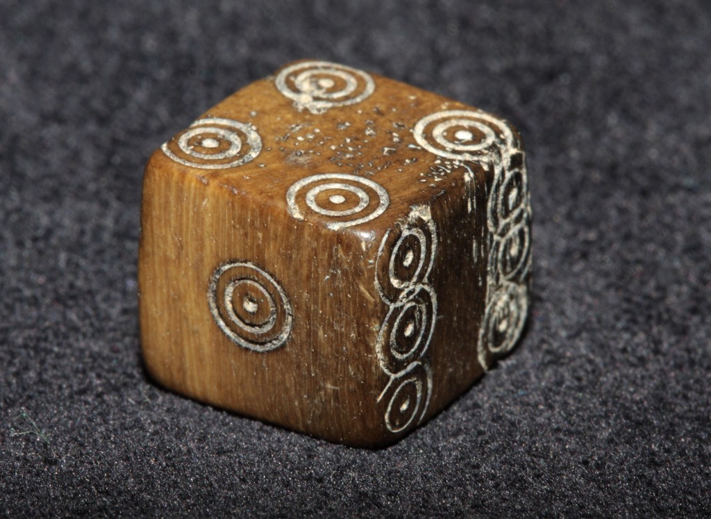 Medieval die from the Caherduggan Castle well- note how the maker almost ran out of room for the '6'