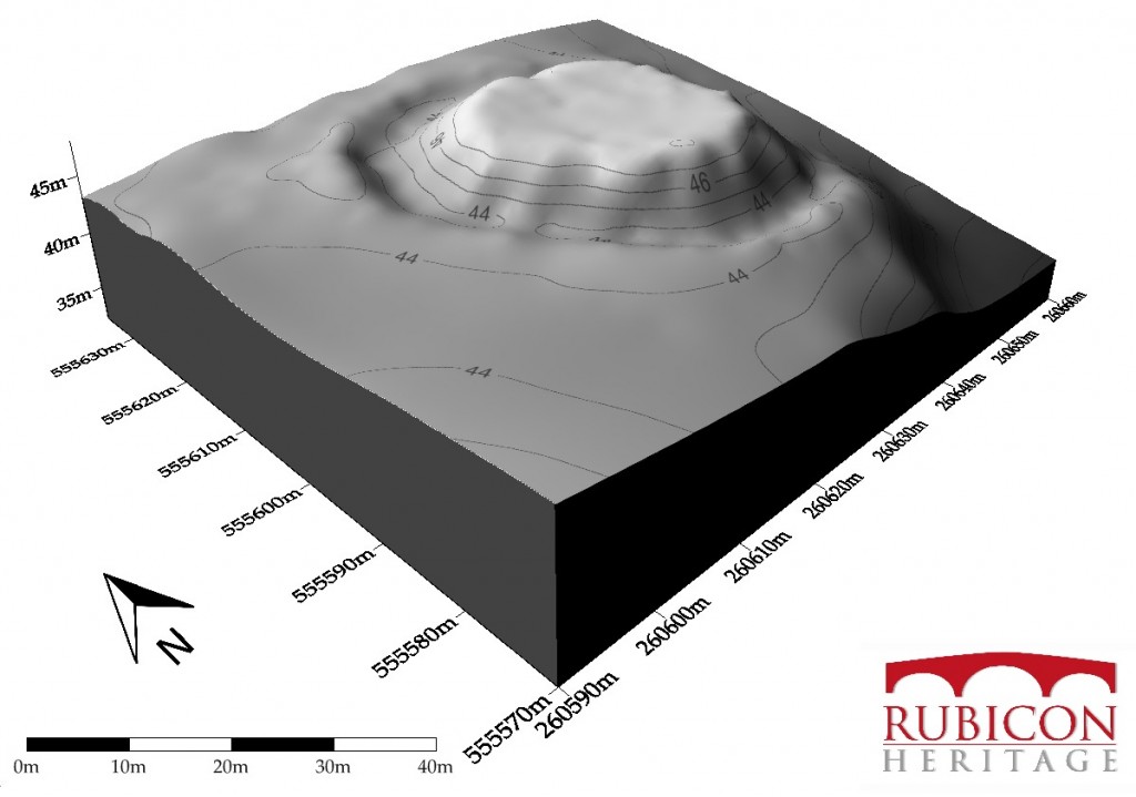 A digital terrain model (perspective projection) produced as part of our Moat Park motte survey.