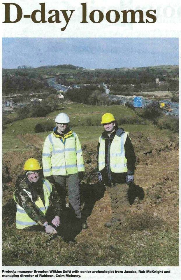 Nothing to do with weaving or Normandy Landings - but contentious headlines need a steady hand! Here Rubicon MD Colm Moloney with Project Manager Brendon Wilkins, and Rob McNaught from Jacobs, invite the press to see some of our first trenches being excavated. 