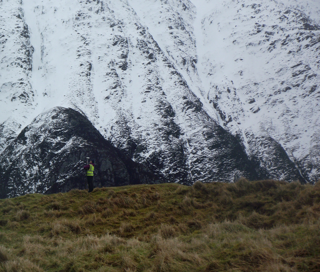 Another view of the vitrified hillfort survey in progress at Chraig Phadraig, with Ben Nevis in the background