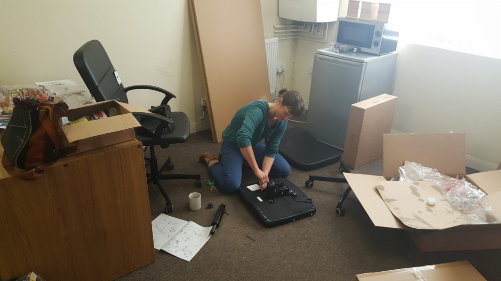 Construction in-progress on the essential office furniture!