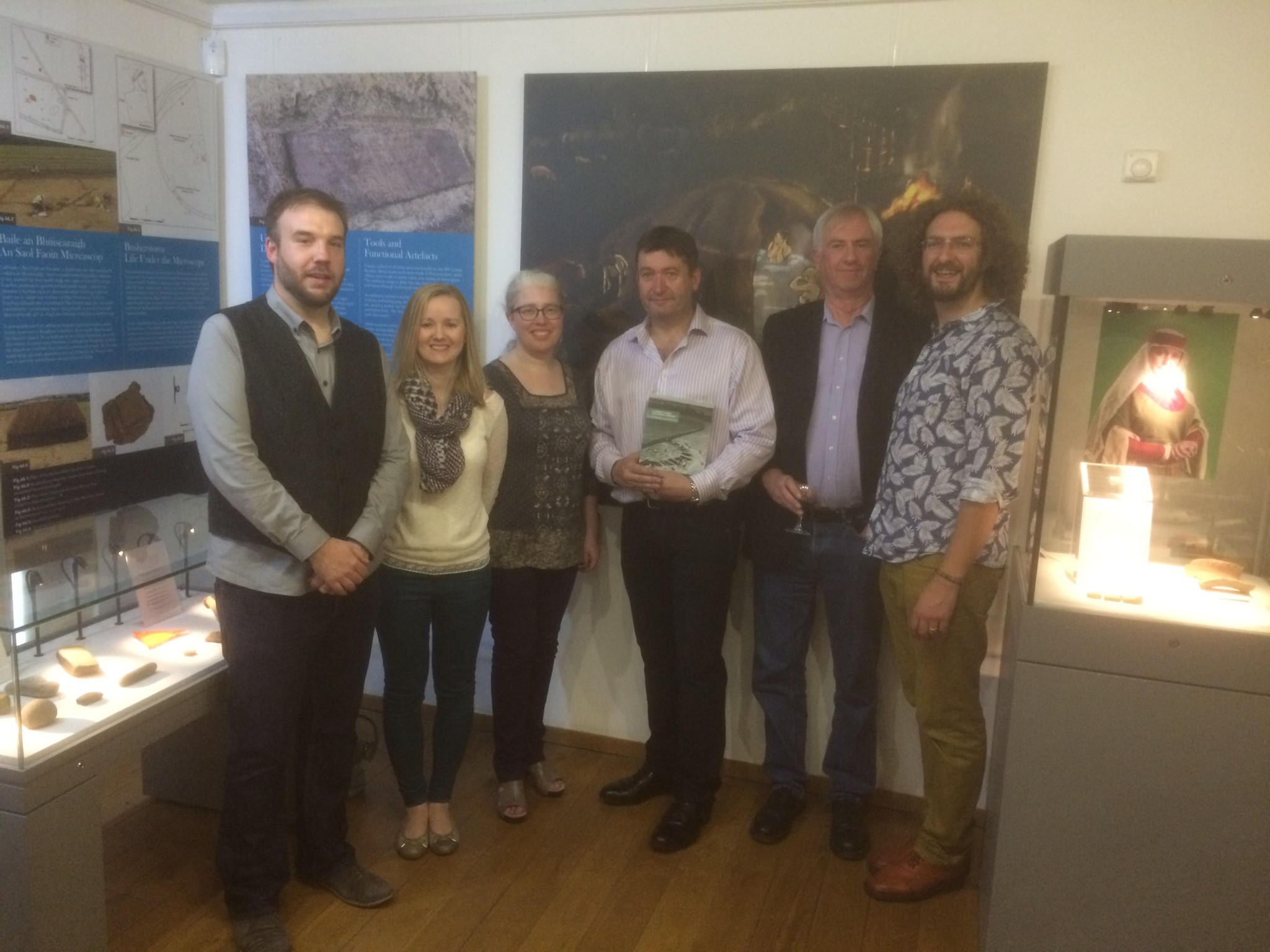 At the Launch of 'A Journey Along The Carlow Corridor' in Carlow Museum, surrounded by an exhibition of objects uncovered during the excavations. L-R Damian Shiels, Carmelita Troy, Teresa Bolger, Colm Moloney, Angus Stephenson, Jonathan Millar.
