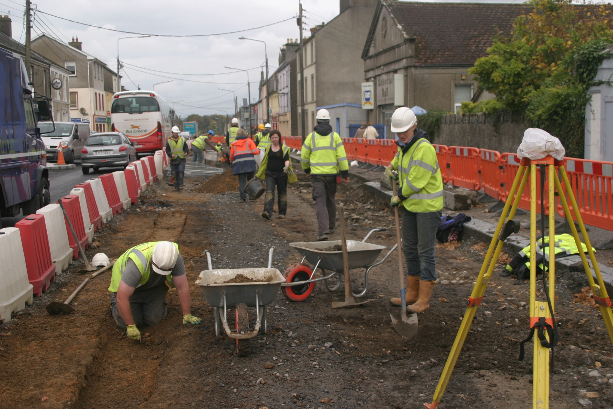 The array of cobbles, ditches and other archaeological features relating to medieval Buttevant being uncovered in the town (Copyright Rubicon Heritage)